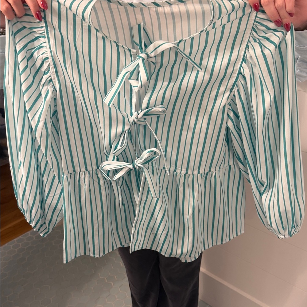 Striped Blouse with Bow Accents